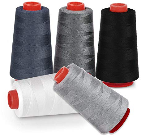DECARETA 5 Rollen Nähgarn Set Polyester Jede Rolle 3000 Yard Nähmaschinengarn Mehrfarbig Nähgarn Stickgarn Sortiment Reißfest Maschinenstickgarn für die meisten Nähmaschinen, Kleidung, Leder