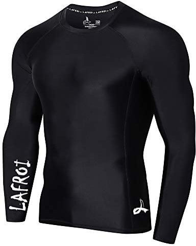 LAFROI Men's Long Sleeve UPF 50+ Baselayer Skins Performance Fit Compression Rash Guard-CLYYB Asym Black Size XXXL