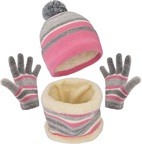 Maylisacc Mütze Schal Handschuh Stricken Set Mädchen 3-6 Jahre, Wintermütze Loop Schal und Winterhandschuhe Kinder Kleinkind Pink