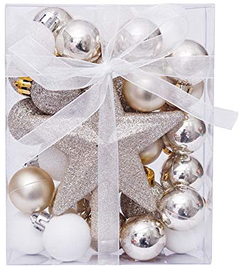 Weihnachtsball Ornamente Weihnachtskugeln Weihnachtsdeko Hängende Kugeln Rustikale Ornamente Bruchsichere Weihnachtsbaum Ornamente für Weihnachtsbaum Christbaumschmuck,30 Stück 30MM,Silber Weißgold