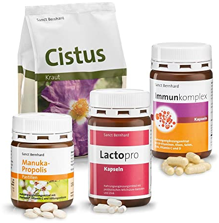 Sanct Bernhard Immunpaket | Immunkomplex-Kapseln, Manuka-Propolis-Pastillen, Lactopro-Kapseln & Cistus-Kraut