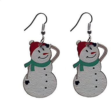 Miniblings Schneemann Ohrringe - Handmade Modeschmuck Holz flach Arm Winter Weihnachten - Ohrhänger Ohrschmuck Schnee