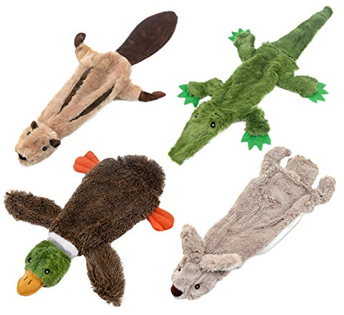 2-in-1 Quietschendes Hundespielzeug mit weichem, strapazierfähigem Stoff für kleine, mittlere und große Haustiere by Best Pet Supplies - Keine Füllung für das Spielen im Haus, 4 Figuren, size S