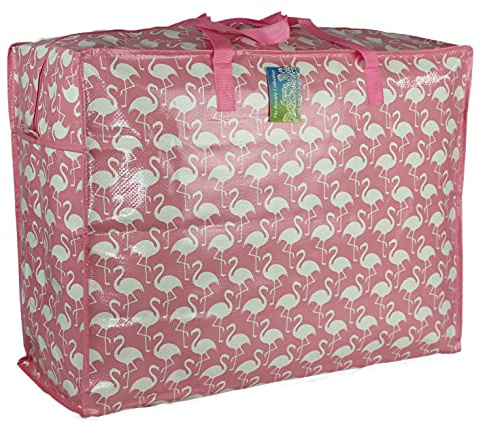 Pink flamingo print. Large Storage Bag Water & Dust Resistant. Double zipped. For toys, laundry, bedding. Underbed Wardrobe Space Saver