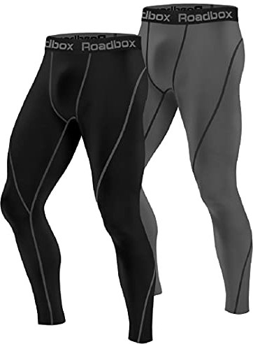 Roadbox Kompressionshose Laufhose Herren Lang für Sport,Trainings,Fitness,Radfahren,Yoga,Wandern,Basketball(Schwarz,Grau,L)