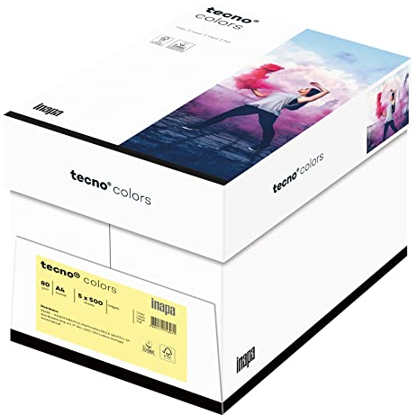Inapa farbiges Druckerpapier, buntes Papier tecno Colors: 80 g/m², A4, 2.500 Blatt (5x500), hellgelb