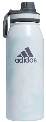 adidas 1 Liter Metall-Wasserflasche, warm/kalt, doppelwandig, isoliert, 18/8 Edelstahl, Stone Wash Almost Blue-White/Onix Grey/White, Einheitsgröße