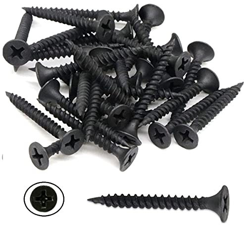 TERF Drywall Fine Thread Sharp Point Screws Phillips Drive Flat Countersunk Black Screws For Drywall Plasterboard Wood and other similar types Screw, Pack of 100, 3.5 X 25