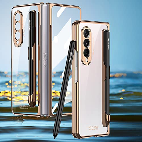 COQUE étui pour Samsung Galaxy Z Fold 3, Magnifique Transparente côté Brillant avec Fente pour Stylet, de téléphone Pliable pour Samsung Galaxy Z Fold 3-dorée