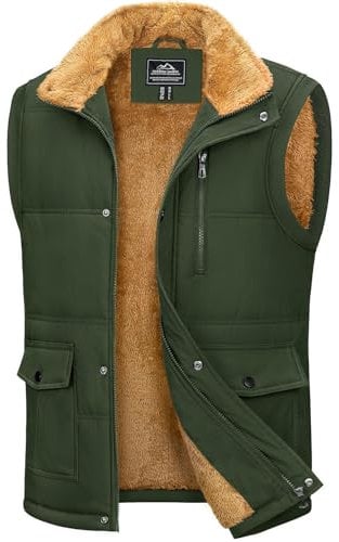 MAGCOMSEN Mens Outdoor Workwear Jackets Sleeveless Body Warmers Gilet Jacket Workwear Winter Fleece Lined Gilets Outdoor Gilet Jackets for Men Work Hiking Fishing, Army Green