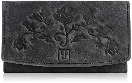 Geldbörse Damen groß viele fächer Leder Vintage Paolo Peruzzi schwarz