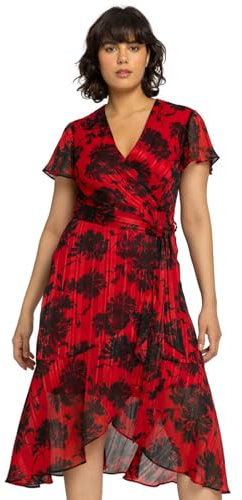 Roman Frill Dress for Women UK Ladies Summer Wrap Chiffon Frill Hem Layered Belted Midi Maxi Tiered Cape Special Occasion Fit & Flare Wedding Guest Swing Skater - Red Black - Size 10