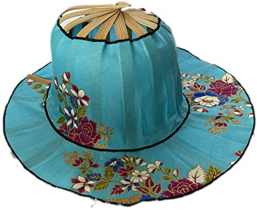 Purple Turtle Oriental Powder Blue Bamboo Folding Fan Hat