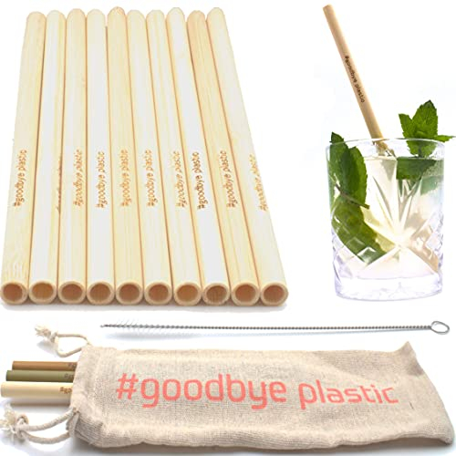 GERNEO® Lot de 10 pailles réutilisables en bambou beige + brosse de nettoyage + sac Togo - droit de retour, adapté aux enfants, respectueux de l'environnement et sans plastique