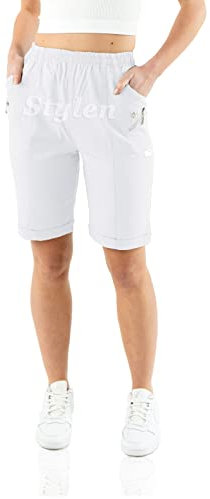 URBAN STITCH Shorts for Women UK Ladies Capri Stretch Pants Crop Trousers Summer Pull On Bermuda Shorts Lounge Loungewear Elasticated Casual Clothes (14, White)