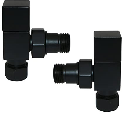 NRG Manual Valves Angled Square Head Black Towel Rail Designer Radiator Valves One Pair