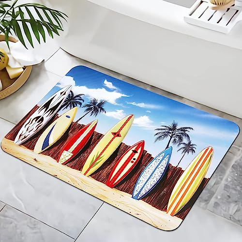 Zomer Badematte rutschfest 40x60cm Badezimmerteppich Mikrofaser Badteppich schnelltrocknende Badematten, für Badewanne Dusche Home Badezimmer, mit Surfboard