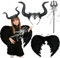 Huahuanghui Maleficent Kostüm Mädchen Kinder, karneval kostüme Kinder Mädchen mit Königin Hörner Flügel und Spazierstock,Maleficent Hörner Kostüm Mädchen für Halloween,Karneval,Cosplay, Schwarz