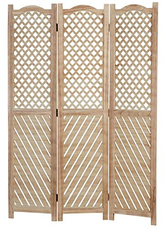 Décoshop26 Paravent en 3 Panneaux séparateur de pièce en Bois Naturel Motif fraisé 170x120 cm PAR06093
