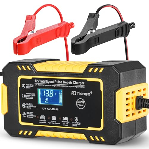 Mata1 Caricabatteria per auto (12V/6A), caricabatteria intelligente per auto con 4 modalità di carica, desolfatore e mantenitore per veicoli terrestri e marini