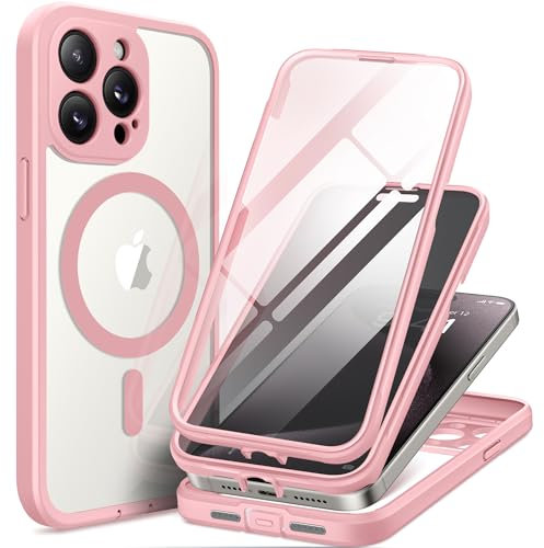 TIESZEN Magnetic for iPhone 15 Pro Max Case, Compatible with MagSafe, Built-in Privacy Screen Protector and Camera Protection, Anti Spy Full Body Dustproof Shockproof Hard Phone Case 6.7, Pink