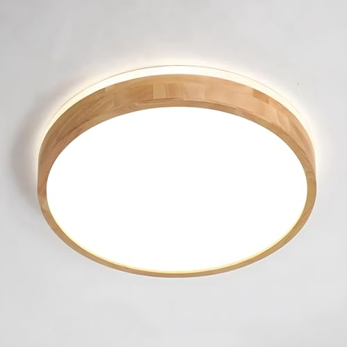 YYUTLUO LED Deckenleuchte Holz, oben 360° leuchtende runde natürliche Holzlampe | 4500K Naturweiß, 18W 1600lm | Wohnzimmer, Küche, Esszimmer, Flur, Zuhause, Büro, Kinderzimmer, Arbeitszimmer (Ø30 cm)