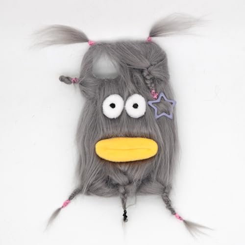 qizjio Ugly Funny Phone Case for iPhone 13 Pro Max Weird Embarrassing Hairy Doll Case Hairy Gray