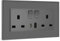 BSEED Double Switched Sockets with USB C and USB A Charging Ports, UK Standard Electric Power Sockets with Glass Panel, 2 Gang 13A Wall Socket, Grey