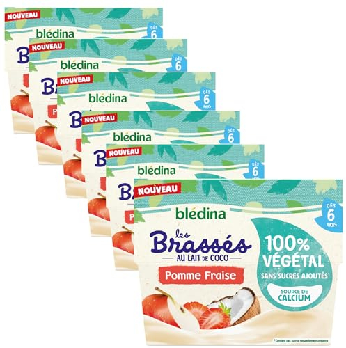 Blédina - Brassés 100% Végétal - Lait de Coco Pomme Fraise - Dès 6 mois - 24x95g
