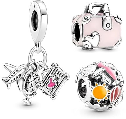 PHCLASY Rosa Reisetasche Charm-Anhänger 3-teiliges Set Bead Pendant Kompatibel für Armbändern für Damen Frauen