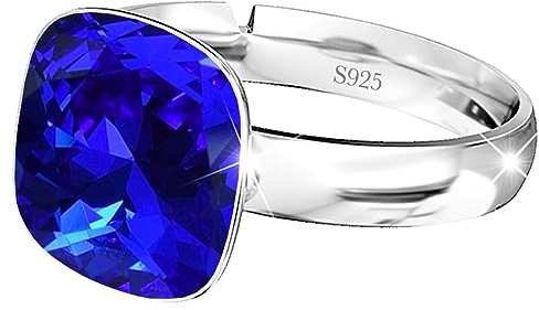 925 Sterling Silber 44 farben Ringe für Damen Verstellbarer mit Marken Kristalle, Glänzend Cubic Zirkonia Ring Fingerring Kommt in Schmuck Geschenk Box (Majestic Blue)
