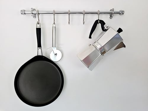 Handmade Kitchen Utensil and Pan Rack, Wall Mounted, Chrome Plated Copper (500mm)