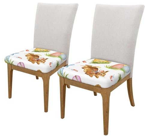 BeNtli Quadratische Hockerbezüge, 2er-Pack, Bequeme Sitzbezüge, Stretch-Stuhlbezug, Stuhlbezug,Aquarell-Osterkaninchen-Ei