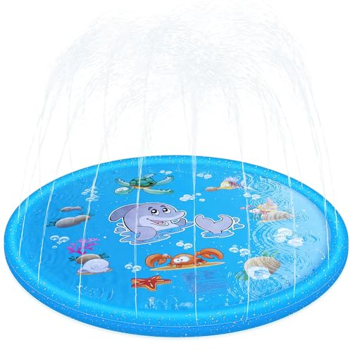 Lotvic 170 cm Splash Pad, Splash Sprinkler Pad, Sprinkler Play Matte, Sprinkler Wasser-Spielmatte, Sprinkler Matte für Kinder, Outdoor Sommer Wasserspielzeug für für Baby, Kinder, Hund und Haustiere
