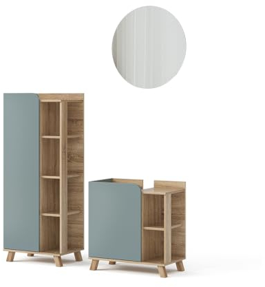 Vicco Set di mobili da bagno Karen, Sonoma/Grigio-blu, 3 parti