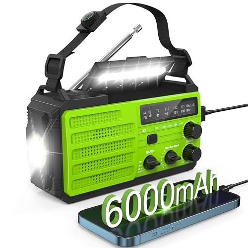 Radio de emergencia de 22200 mWh, radio solar de emergencia: AM/FM/NOAA Radio meteorológica con cargador de teléfono, linterna y lámpara de lectura, conector para auriculares, alarma SOS para