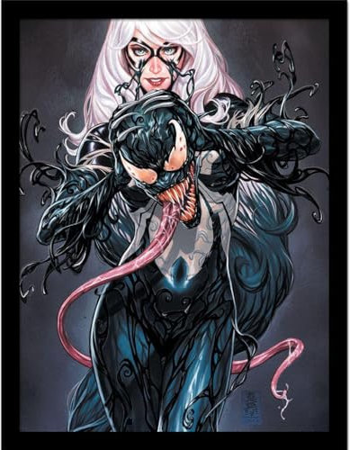 Marvel Venom Black Cat Vol 1 Gerahmtes Poster, 40 x 30 cm, Grau/Schwarz
