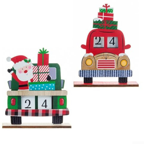 Countdown bis Weihnachten mit Holz Auto Adventskalender Dekostück (Rot)