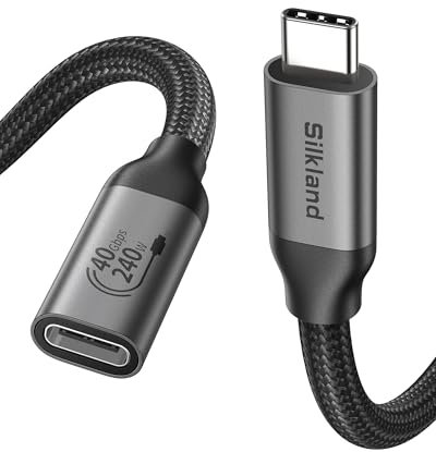 Silkland 40Gbps USB C Verlängerung 0,5M für Thunderbolt 4 Kabel, USB 4 Verlängerungskabel 8K@60Hz, Dual 4K@60Hz, 240W PD3.1 USB C Extension Cable für MacBook Pro, iPad Pro, Hub, Dock, PSSD, iPhone 16