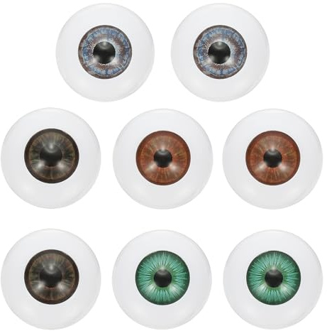 PATIKIL 24mm Safety Eyes, 8 Pcs Realistic Acrylic Eyes Plastic Half Eyeballs for Masks Halloween Props Art Craft, Red Brown/Green/Dark Blue Gray/Blue Green