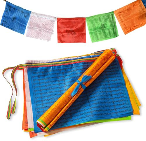 Drapeau de Prière Tibétain,7 meter Prière Bouddhiste Tibétain,Drapeau Tibétain,Multicolored 20 drapeaux 28 x 35cm Décoration extérieure