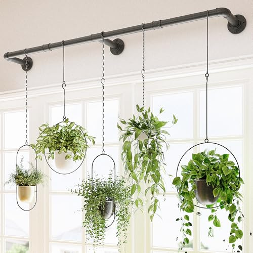 Bamworld Window Plant Hanger Indoor 63in Hanging Planters for Indoor Plants Hanging Plants Holder Hanging Rod Window Plant Shelves Wall Planters Pot/Chain/Plant Not Included