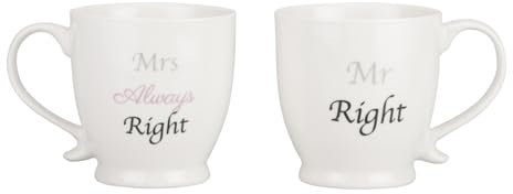 DEENZ Set of 2 Mugs Durable and Stylish Ceramic Cups for Hot & Cold Beverages Ideal for Coffee, Tea, or Drinks 8 x 9.5 cm (Mr Right & Mr Always Right)