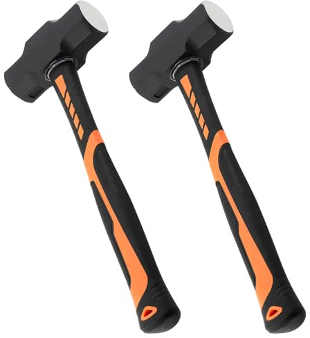 MUKSEUT 2 PCS 3 LB Club Hammers, Heavy-Duty Demolition Hammer, Heat-Treated Steel Head Sledge Hammer with Fibreglass Handle for Home Renovation, Gardening, Camping, Building