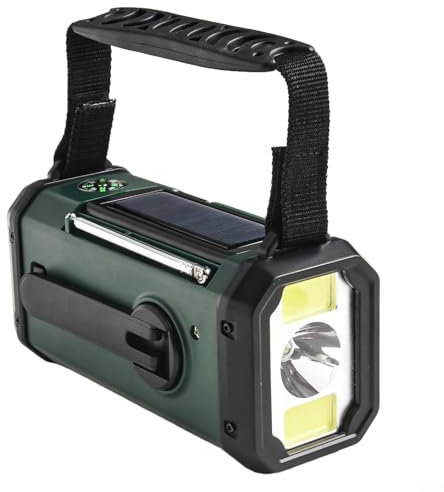 EpheyFIF Radio Solar Portátil 10000mAh con Manivela, AM/FM, Linterna 3 Modos, Cargador USB y SOS, 16cm Compacta para Emergencias y Camping(Green)