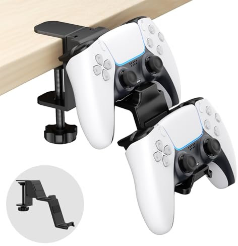 Yiomxhi Support Manette Bureau, Porte Contrôleur Compatible avec Switch, PS5, PS4, série Xbox, Crochet Casque, Accessoires de Jeu, Noir