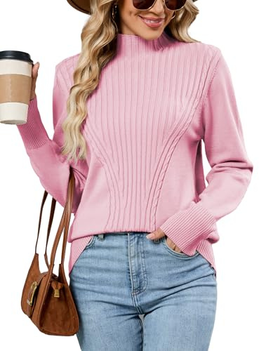 Famulily Langärmeliger Pullover mit Stehkragen für Damen, Herbst, Winter, Rippstrick, weicher Damen-Pullover