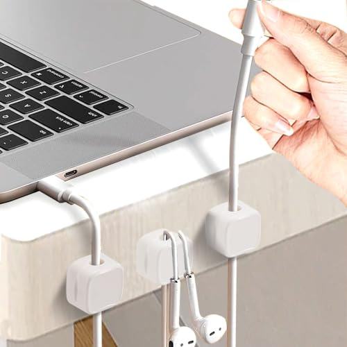 ideoon 12er-Set Kabelorganizer mit Magnetclip, weiss: Schreibtisch-Kabelhalter, selbstklebend & flexibel – Nie wieder Kabelsalat im Büro & Zuhause