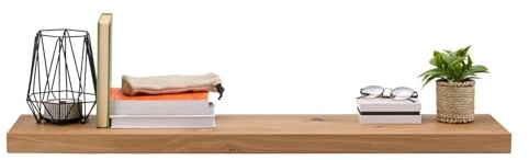 ABL HOLZ-ZENTRALE Wandregal Eiche Massiv 4 cm Stark – 80x22x4 gerade Kante – Schwebendes Regal mit Unsichtbarer Befestigung, Natur Geölt &Kratzfest, Bücherregal, Massivholz Regalbrett, Handgefertigt