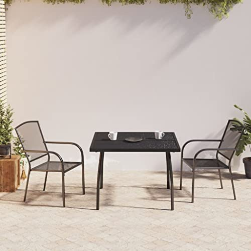 Mandloder 3-TLG. Garten-Essgruppe Anthrazit Stahl, 100x100x72 cm, Robustes Outdoor-Möbelset für Balkon und Terrasse, stapelbare Stühle, wetterfest